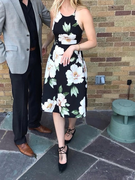 Monteau Dresses & Skirts - Black Floral Midi Dress with White Bloom